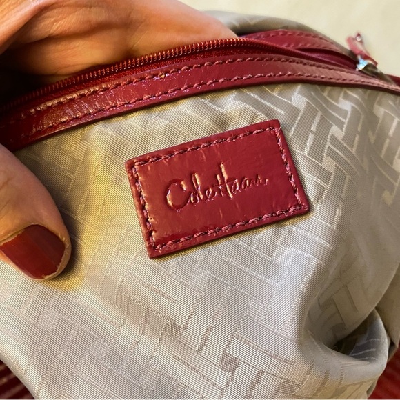 Cole Haan Laury Quilted Patent Leather Purse Handbag Ruby Red Shoulder Bag New - Picture 6 of 16